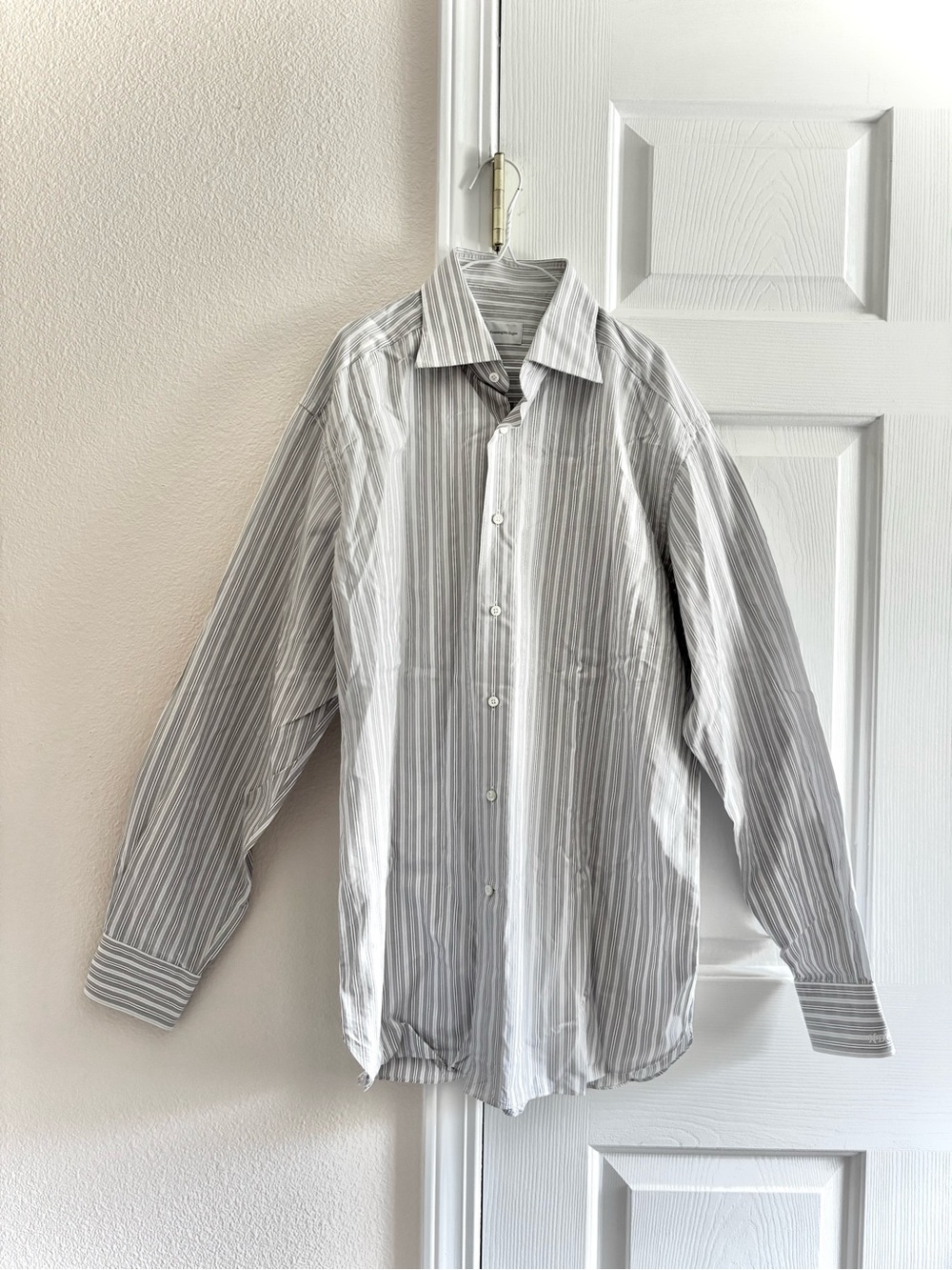 Ermenegildo Zegna Mens 16-41 Long Sleeve Button Down Blue Gray Striped Shirt L